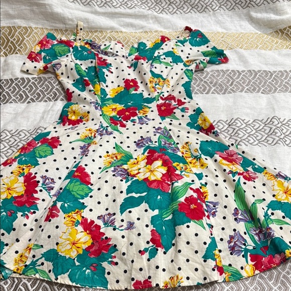 (T2) Benson & Smith 80s Vintage Bohemian Floral Print Cream Cotton Dress, Size 9 - Picture 8 of 14